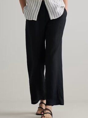 Quince 100% European Linen Pleated Trouser - Black